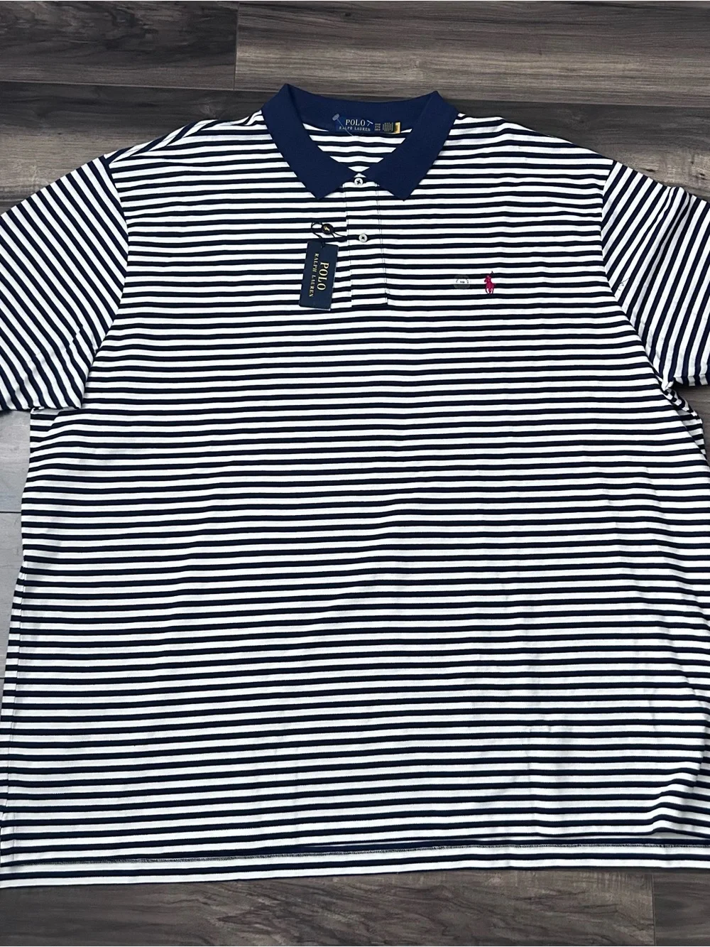 Polo Ralph Lauren Polo Shirt Mens 5XB Mesh White Navy Striped Red Pony NEW